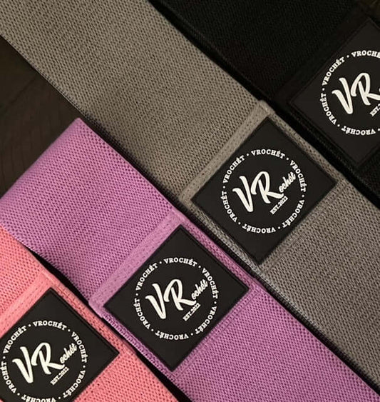Set of VRochét non-slip fabric resistance bands in multiple colors for workout and strength training