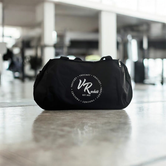 Black VRochét gym duffle bag with round VR logo