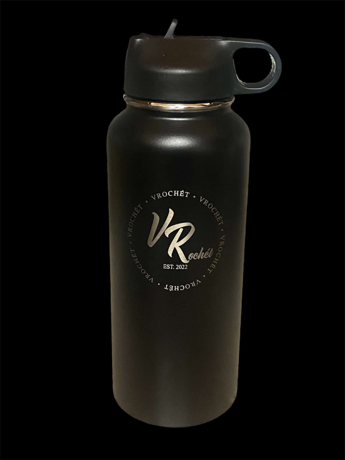 VRochét insulated stainless steel water bottle in Jaguar Black with logo